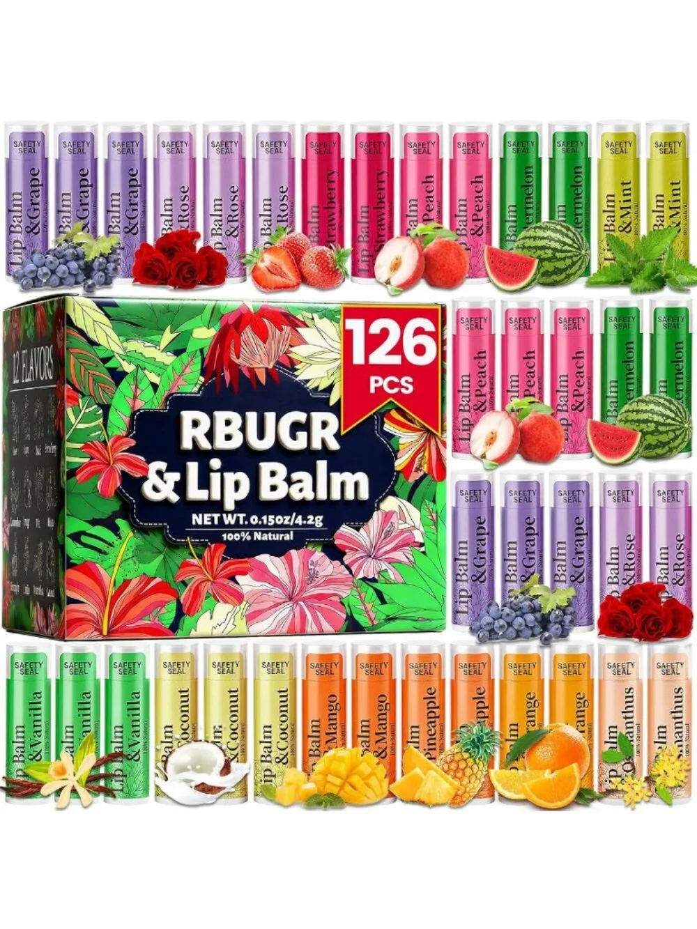 Flavored Lip Balm Set - 126 Pack Moisturizing Lip Care, Perfect for Gifts